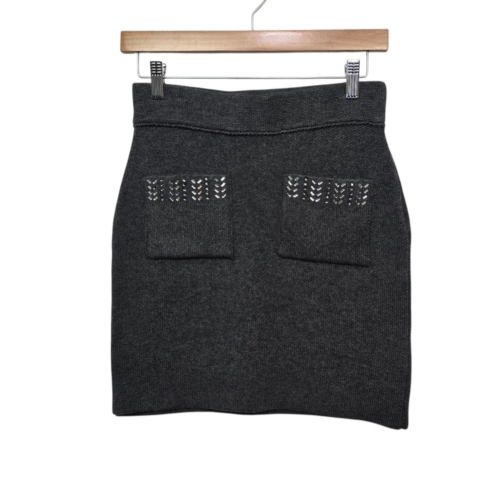 Pilcro Anthropologie Carbon Gray Studded Pocket Wool Blend Sweater Skirt XS NEW